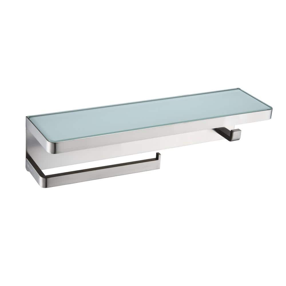 Lexora Bagno Bianca Stainless Steel Black Glass Shelf w/ Toilet Paper Holder - Gun Metal