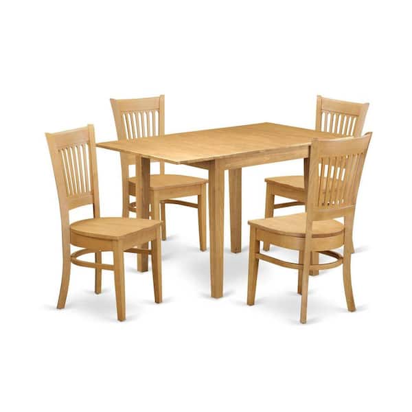 East West Furniture 5-Piece Natural Oak Finish Solid Wood Top - Dining Room Set - Seats 4