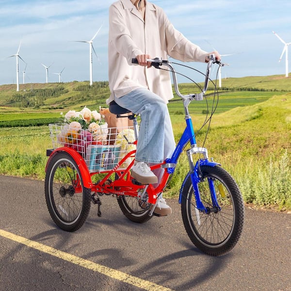 SKYSHALO Folding Adult Tricycle, 20 In. 7-Speed Adult Folding