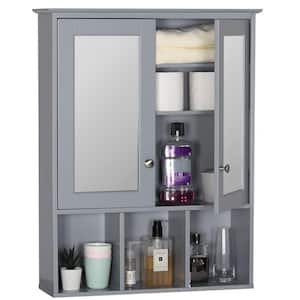23.6 in. W x 7.5 in. D x 30.4 in. H Grey Bathroom Wall Cabinet with Mirror Doors and Two Adjustable Shelf