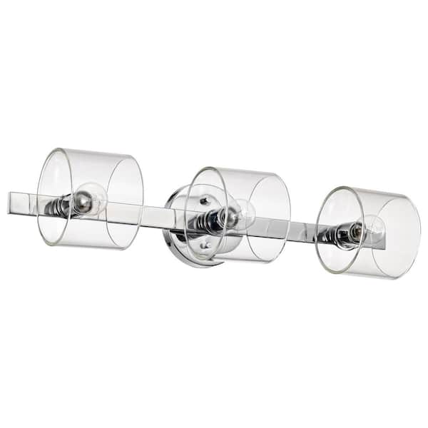 SATCO Marlowe 24 in. 3-Light Polished Nickel Contemporary Vanity Light with Clear Glass Shade