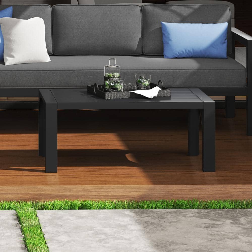 Gray 40" Aluminum Outdoor Coffee Table with Slatted Top
