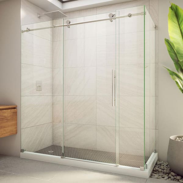 DreamLine Enigma-X 32 1/2 in. D x 72 3/8 in. W x 76 in. H Clear Sliding Shower Enclosure in Brushed Stainless Steel