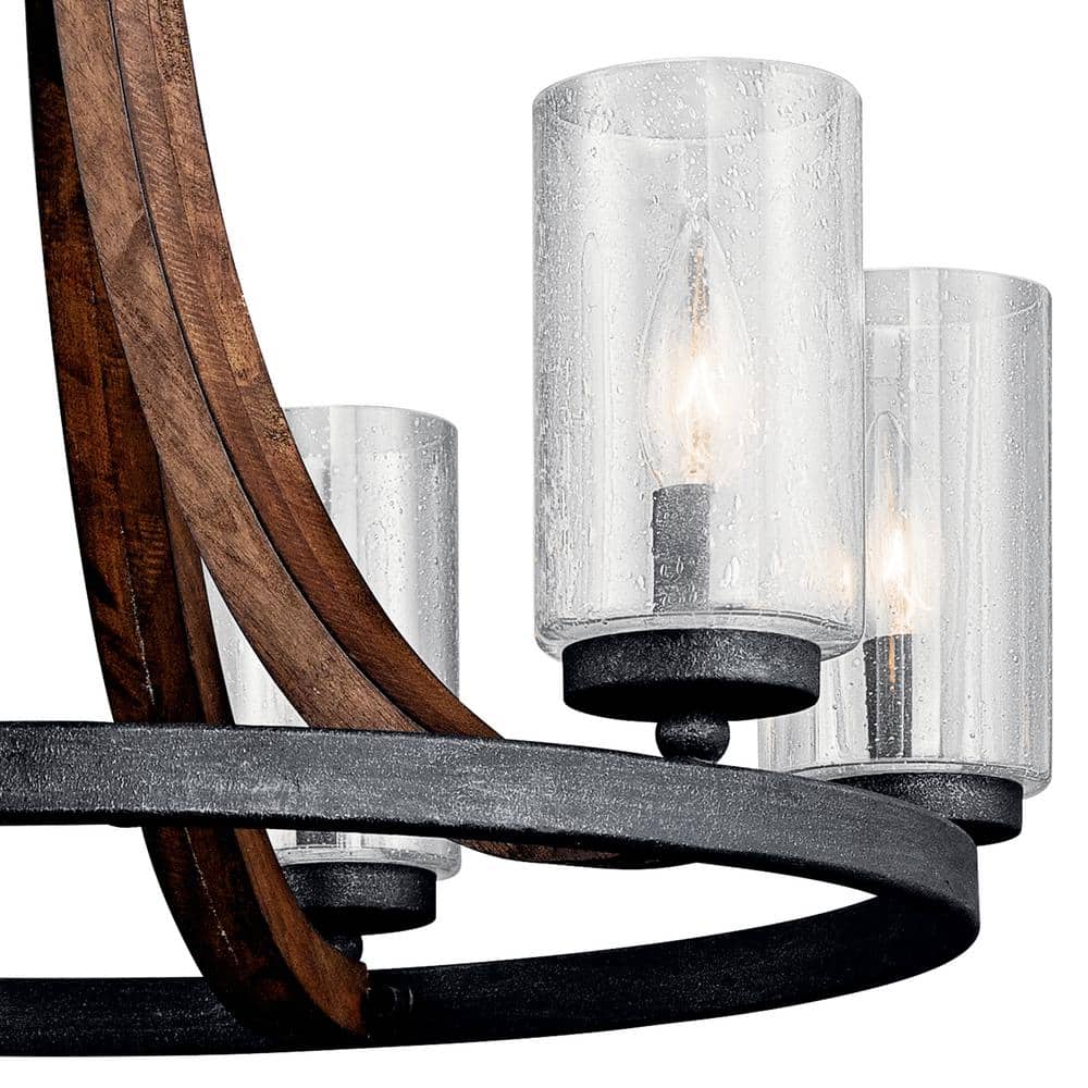 Elegant Midnight Oak 6-Light Chandelier with Antique Glass Accents