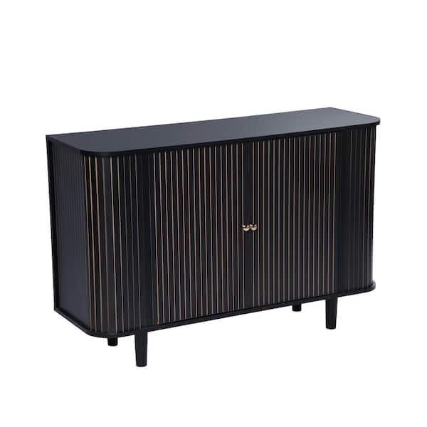ATHMILE Black Wood 47in 2-Door Curved Design Storage Cabinet Sideboard (15. 74in. D x 47. 24in. W x 31. 49in. H)