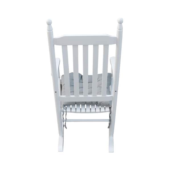 White Populus Wood Outdoor Rocking Chair Porch Rocker Armchair with High Back for Fire Pit Garden Backyard Deck Indoor