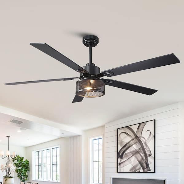 60 in. Indoor Matte Black Downrod Mount Smart Standard Ceiling Fan with Light Kit and Remote Control