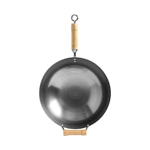 14 in. Silver Carbon Steel Non-Stick Round Bottom Wok