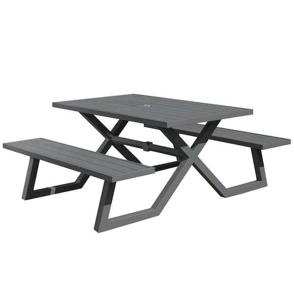 Vivere 5 ft. Charcoal Aluminum Metal Rectangle Outdoor Picnic Table