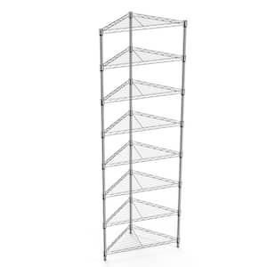 82 in. H x 20 in. L x 20 in. D Chrome 8 Levels Triangular Metal Storage Shelf with Leveling Feet, Adjustable Height