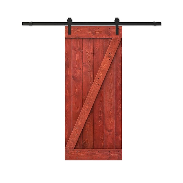 CALHOME 48 in. x 84 in. Cherry Red Stained DIY Wood Interior Sliding Barn Door with Hardware Kit
