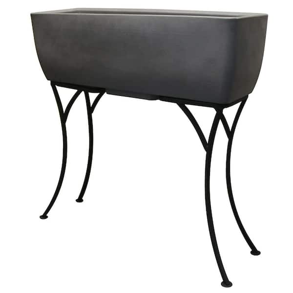 RTS Home Accents 30 in. x 10 in. Indoor/Outdoor Graphite Polyethylene Rectangular Planter with Wrought Iron Stand