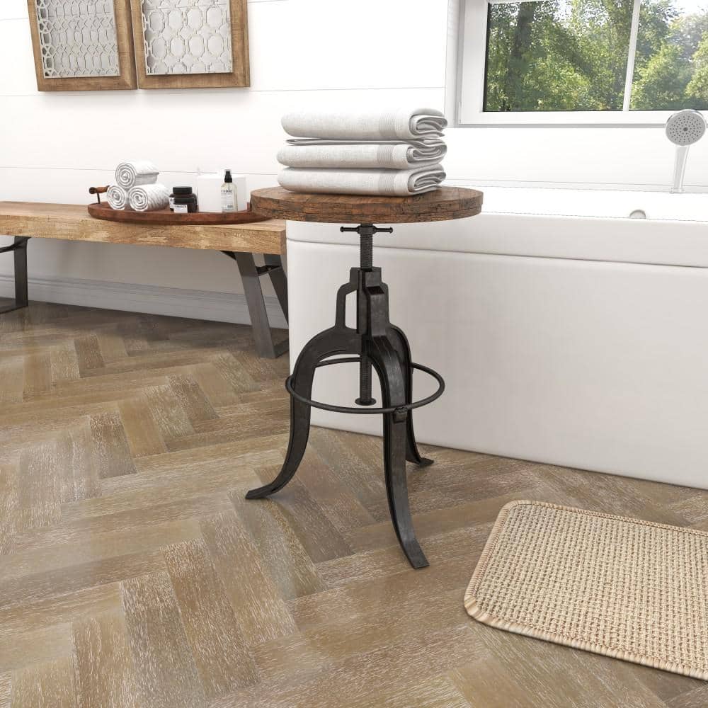 Round Reclaimed Wood Industrial Dining Height Stool
