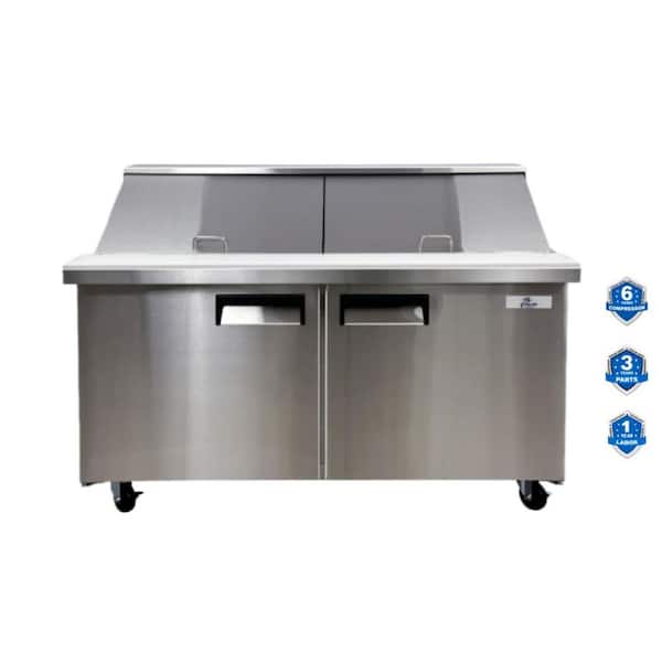 Cooler Depot 60 in. 16.6 cu. ft. Commercial Sandwich Prep Table Mega Top Two Door Refrigerator in Stainless Steel，24 pans