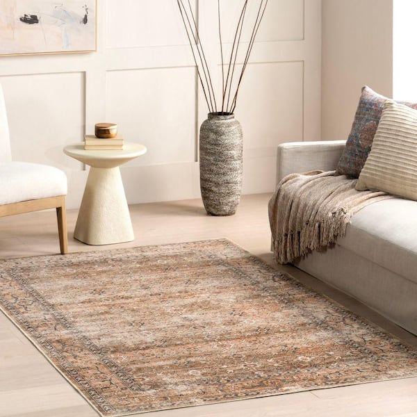 Myrtle Vintage Machine Washable Beige 5 ft. x 8 ft. Area Rug