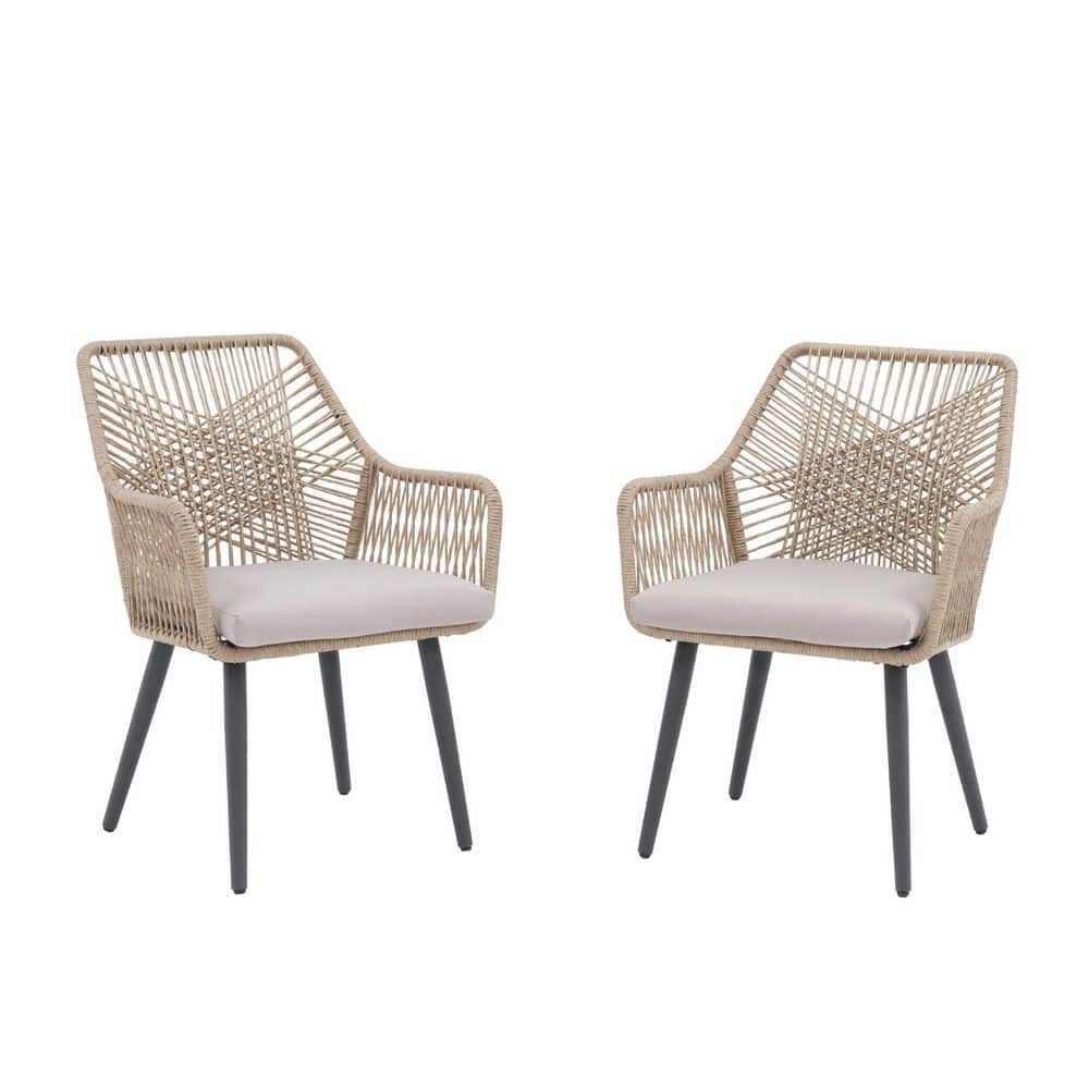 Patio Dining Chair Set of 2, Woven Rope Outdoor Dining Chairs w/Steel Frame, All-Weather Wicker Chairs, Beige price history on PriceWatchPro