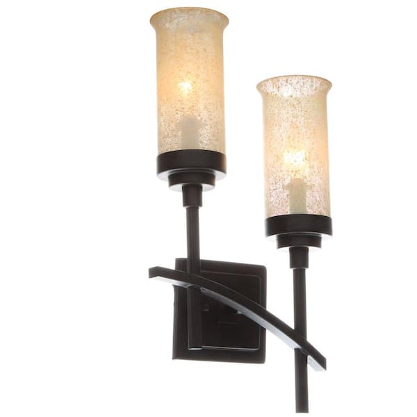 Hampton Bay 2-Light Iron Oxide Sconce with Scavo Glass Shades
