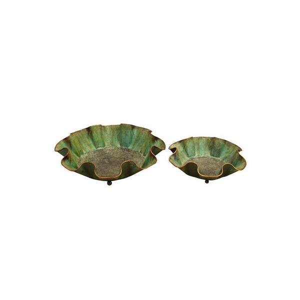 Home Decorators Collection 21 in. W Revelee Antique Green Metal Fluted Bowl Set- (Set of 2)