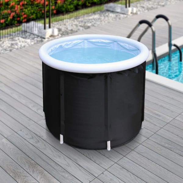 66 Gal. Cold Plunge 1-Person 0-Jet Round Inflatable PVC Insulated Tub, Cover and Inflator