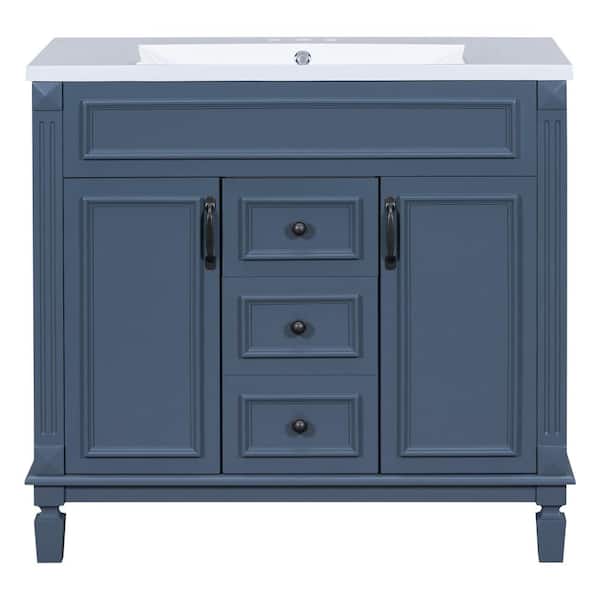 36 in. Single Sink Bath Vanity Storage Cabinet in Royal Blue with 2 Soft Closing Doors and 2-Drawers