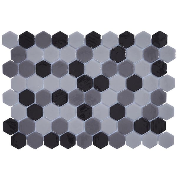 6 in. x 6 in. Glass Tile Love Head Over Heels Black and Gray Mix Wall and Floor Tile 0.25 sq. ft. Sample