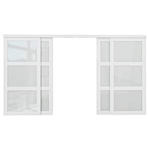 144 in. x 80 in. 3-Lite White Tempered Frosted Glass MDF Closet Sliding Door with Hardware Kit
