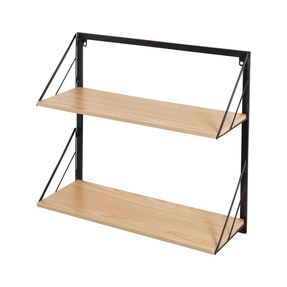 DANYA B 29 in. 2-Tier Black Ledge Wall Shelf Entryway or Bathroom Organizer  with Five Hanging Coat or Towel Hooks XF190712BK - The Home Depot