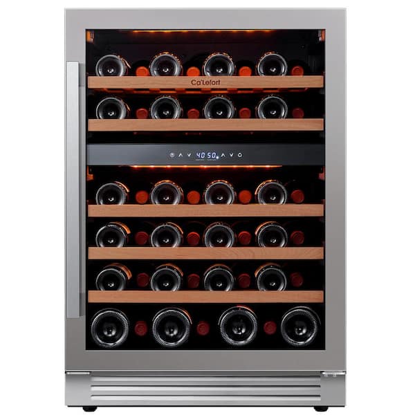 Ca'Lefort 24 in. Dual Zone 46-Bottles Built-In Wine Cooler Refrigerator in Stainless Steel Frost-Free Touch Panel