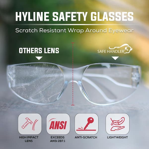 BISON LIFE Hyline Clear Safety Glasses, ANSI Z87.1, Impact