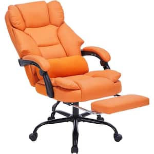 PU Leather 400lbs Ergonomic Back Task Chair in Orange with Retractable Footrest and 360° Swivel