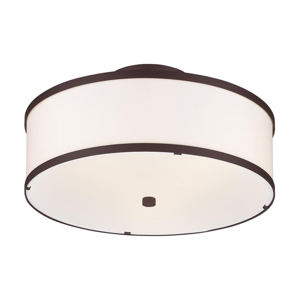 Bronze Drum 3-Light Semi-Flush Mount with Off-White Fabric Shade