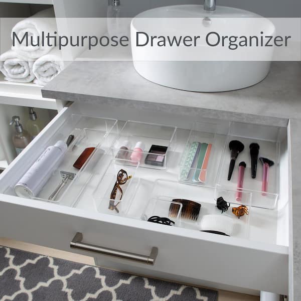 12 Pack Large Clear Plastic Drawer Organizer Set, Acrylic Bathroom Organizer