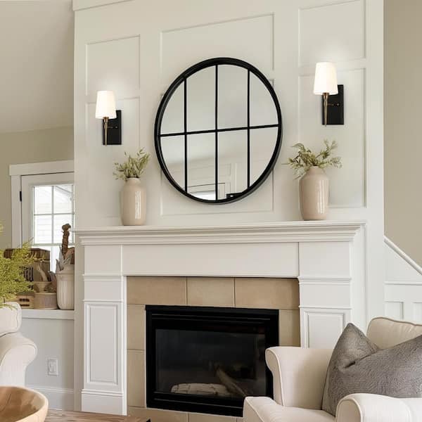 1-Light Modern Brass-Plated Indoor Wall Sconce, Farmhouse Fabric Bathroom Vanity Light, Classic Black Wall Light