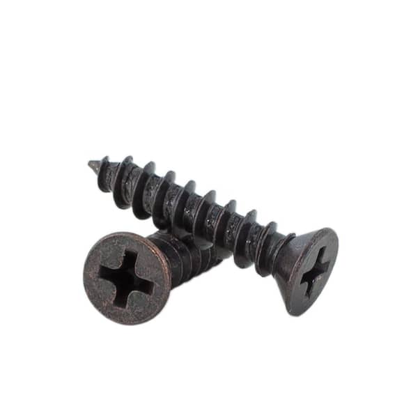Fringe Screw #9 x 1 in. Oil-Rubbed Bronze Phillips Flat-Head Screw with Oversize Threads for Loose Interior Door Hinges (18-Pack)