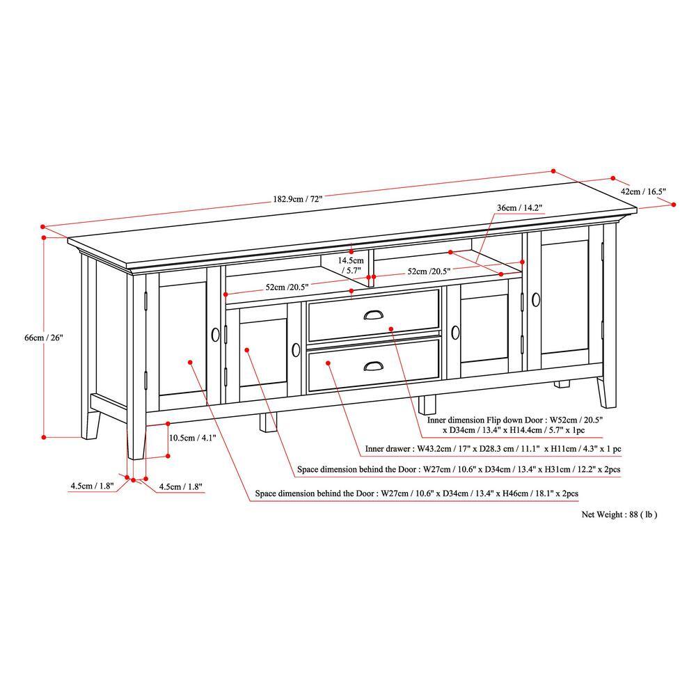 Redmond Black Solid Wood 72" TV Media Stand with Cabinets