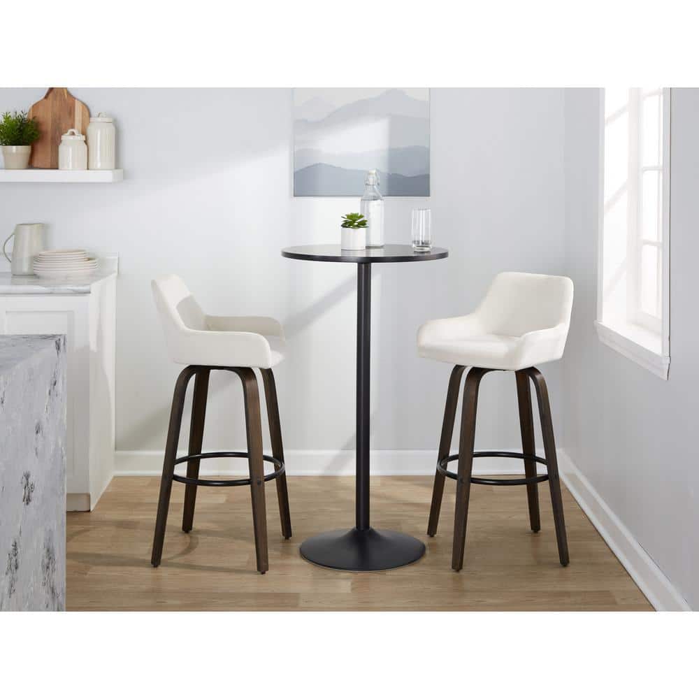 Daniella 30" White Velvet and Walnut Swivel Barstools - Set of 2
