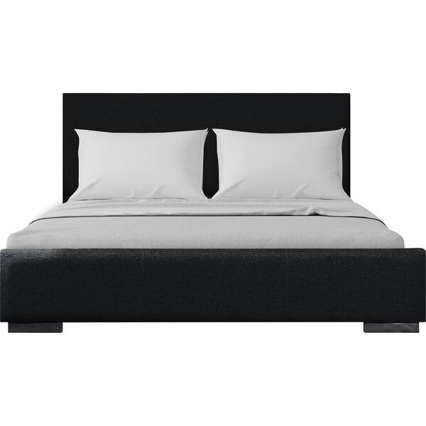 Camden Isle Abbey Black Wood Frame Twin Panel Bed with Upholstered Fabric Headboard and Footboard