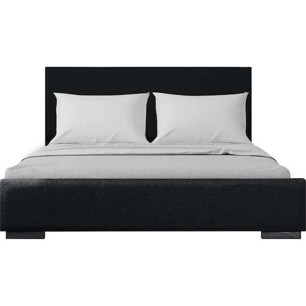 Camden Isle Abbey Black Wood Frame Full Panel Bed with Upholstered Fabric Headboard and Footboard
