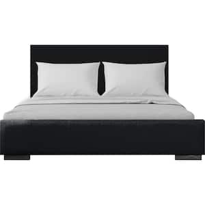 Abbey Black Wood Frame Queen Panel Bed with Upholstered Fabric Headboard and Footboard