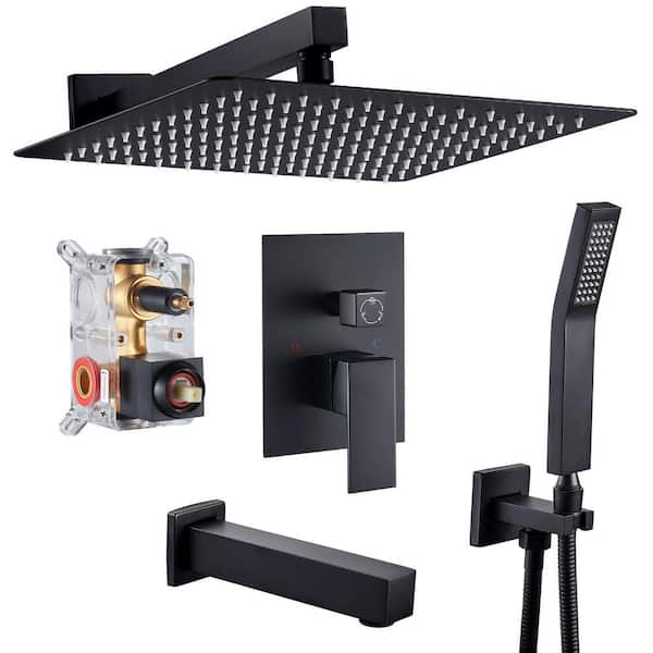 Rain Single Handle 1-Spray Tub Shower Faucet Handheld Combo with Valve 1.8 GPM 12 in. Adjustable shower Head in Black
