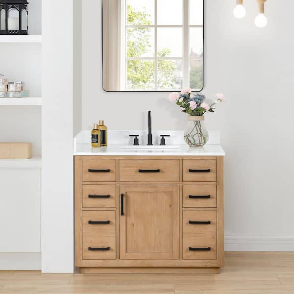 Gavino 42 in.W x 22 in.D x 34 in.H Bath Vanity in Light Brown with Grain White Composite Stone Top