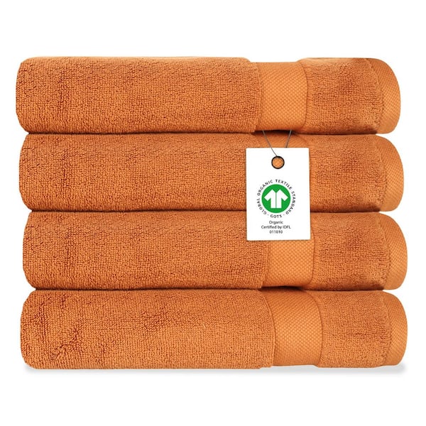 Burnt Caramel Solid 100% Organic Cotton Luxuriously Plush Bath Towels (Set of 4)