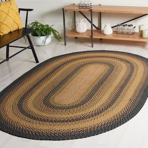 Braided Gold Sage 4 ft. x 6 ft. Striped Border Oval Area Rug