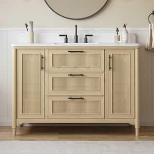 Evie 49 in. Single Sink Freestanding Light Oak Bath Vanity with White Quartz Top and Backsplash Assembled