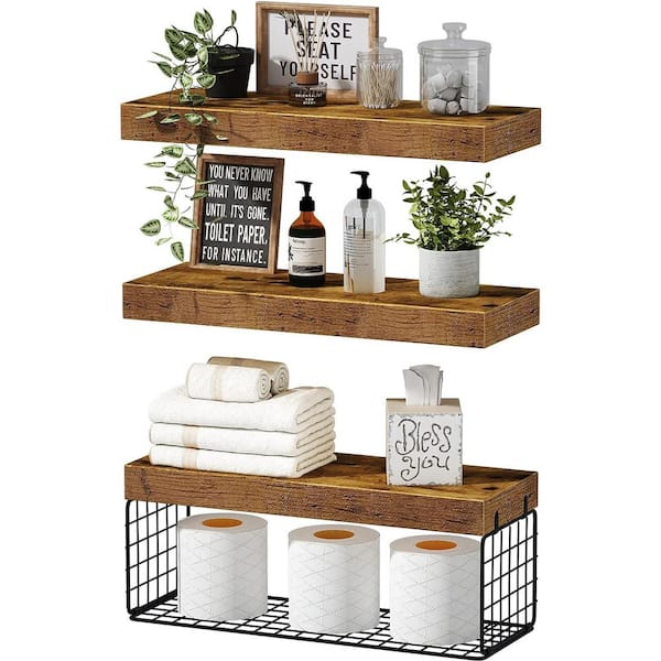 Cubilan 15.7 in. W x 6.7 in. D x 1.5 in. H Rustic Brown Decorative Wall Shelf, Floating Shelves