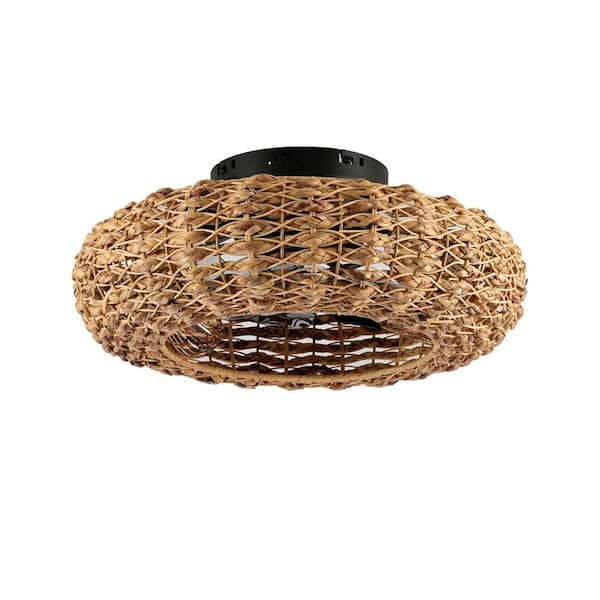 20 in. Black-C Standard Ceiling Fan with Light and Remote-Rope Cage Farmhouse Ceiling Fan, Time for Living Room