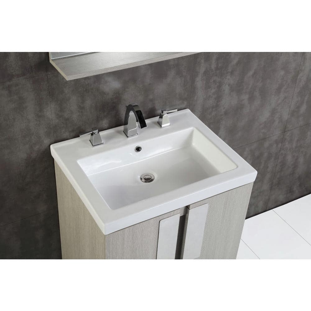 Gray Pine Wall-Mount Single Vanity with Ceramic Sink
