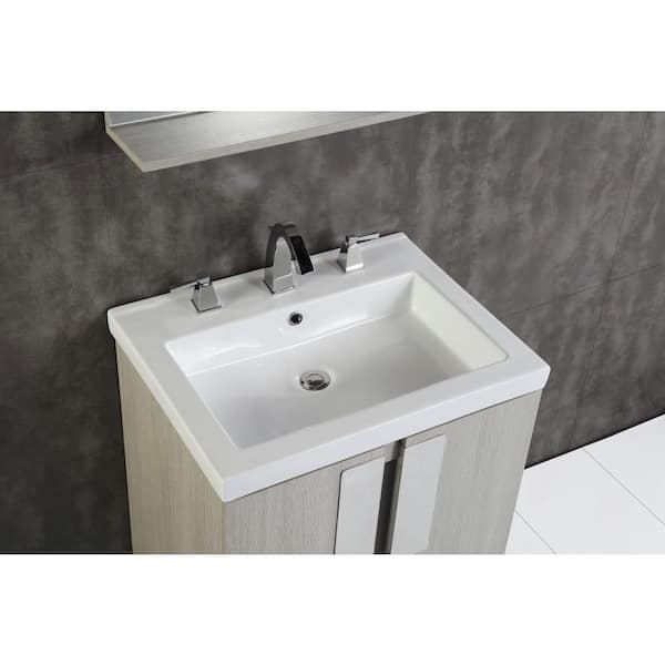 Carmel 24 in. W x 19 in. D x 26 in. H Single Vanity in Gray Pine with Ceramic Vanity Top in White with White Basin