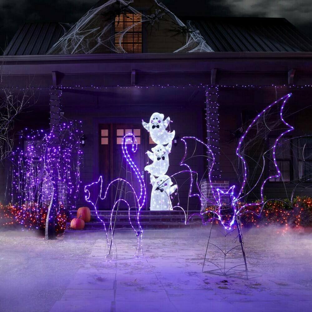 Home Accents Holiday 22RT0062221 7 ft Cool White and Purple LED Stacked Ghosts