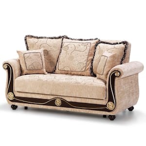 Washington Collection Convertible 71 in. Beige Chenille 2-Seater Loveseat With-Storage
